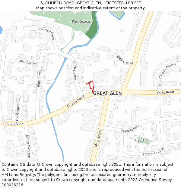 5, CHURCH ROAD, GREAT GLEN, LEICESTER, LE8 9FE: Location map and indicative extent of plot