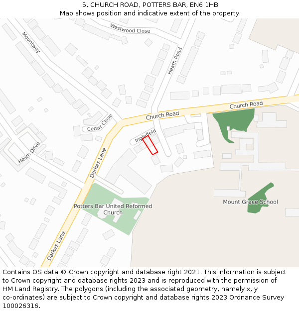 5, CHURCH ROAD, POTTERS BAR, EN6 1HB: Location map and indicative extent of plot