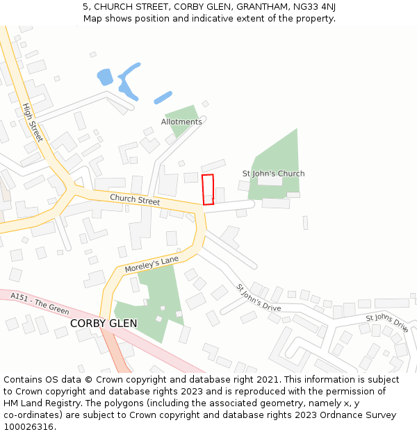 5, CHURCH STREET, CORBY GLEN, GRANTHAM, NG33 4NJ: Location map and indicative extent of plot