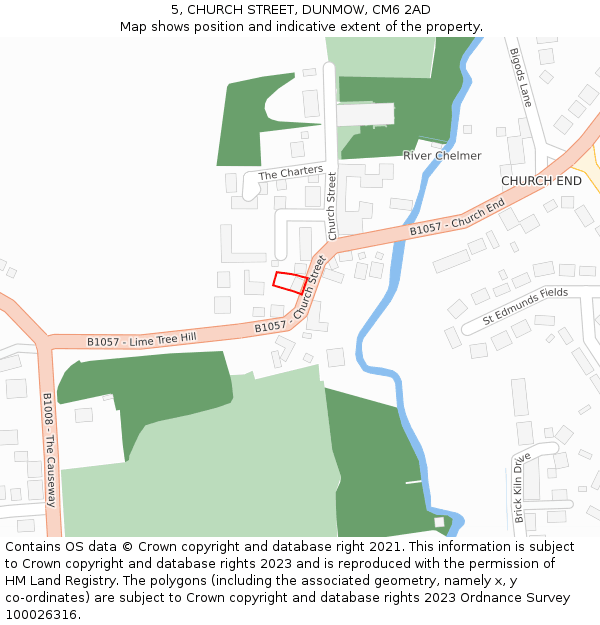 5, CHURCH STREET, DUNMOW, CM6 2AD: Location map and indicative extent of plot