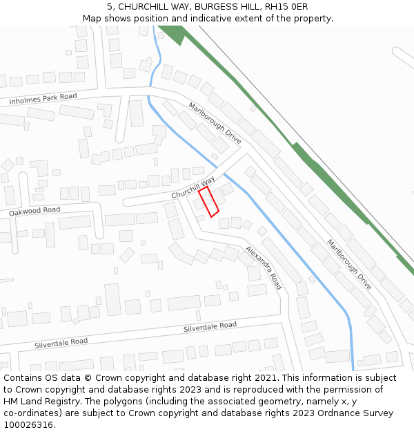 5, CHURCHILL WAY, BURGESS HILL, RH15 0ER: Location map and indicative extent of plot