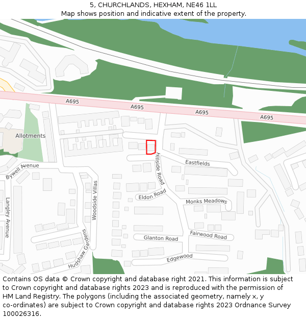 5, CHURCHLANDS, HEXHAM, NE46 1LL: Location map and indicative extent of plot