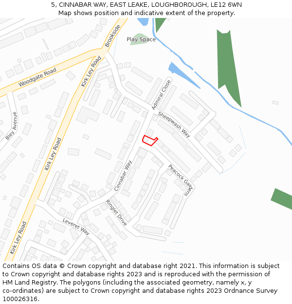 5, CINNABAR WAY, EAST LEAKE, LOUGHBOROUGH, LE12 6WN: Location map and indicative extent of plot