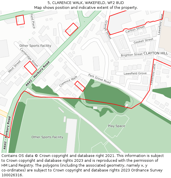 5, CLARENCE WALK, WAKEFIELD, WF2 8UD: Location map and indicative extent of plot