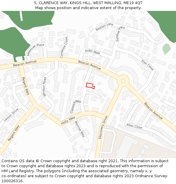 5, CLARENCE WAY, KINGS HILL, WEST MALLING, ME19 4QT: Location map and indicative extent of plot