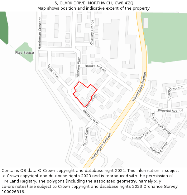 5, CLARK DRIVE, NORTHWICH, CW8 4ZQ: Location map and indicative extent of plot