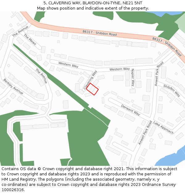 5, CLAVERING WAY, BLAYDON-ON-TYNE, NE21 5NT: Location map and indicative extent of plot