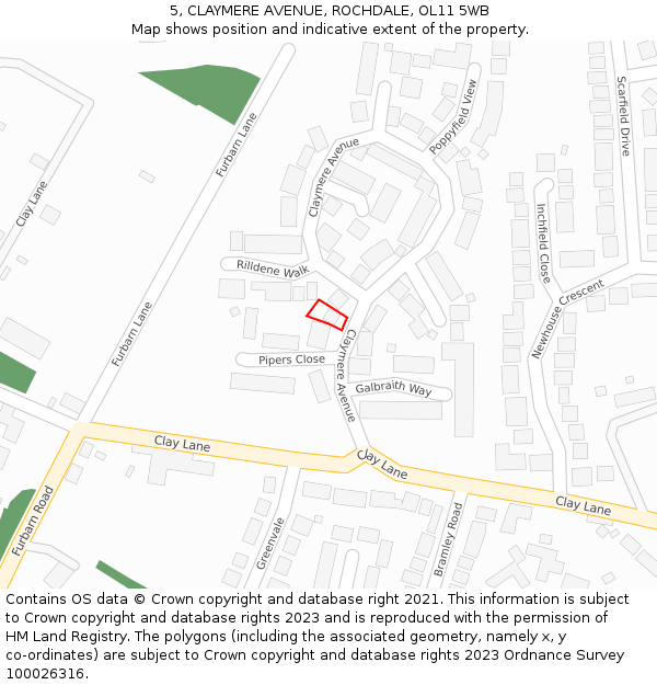 5, CLAYMERE AVENUE, ROCHDALE, OL11 5WB: Location map and indicative extent of plot