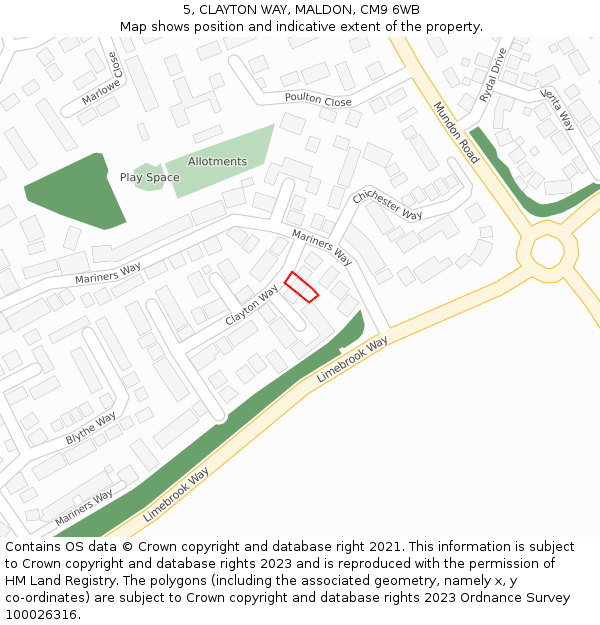 5, CLAYTON WAY, MALDON, CM9 6WB: Location map and indicative extent of plot