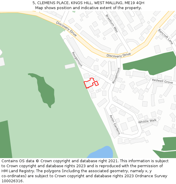 5, CLEMENS PLACE, KINGS HILL, WEST MALLING, ME19 4QH: Location map and indicative extent of plot