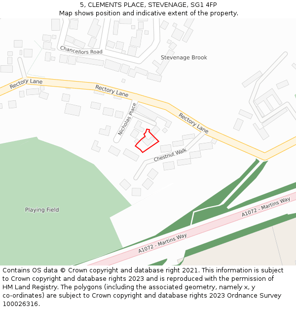 5, CLEMENTS PLACE, STEVENAGE, SG1 4FP: Location map and indicative extent of plot