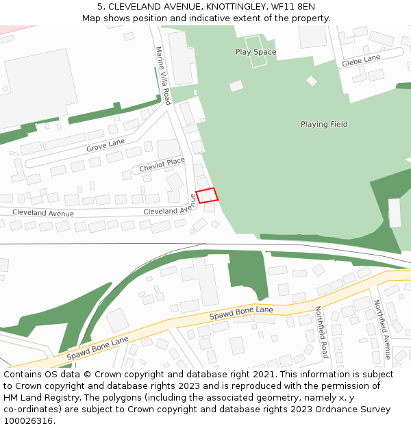 5, CLEVELAND AVENUE, KNOTTINGLEY, WF11 8EN: Location map and indicative extent of plot