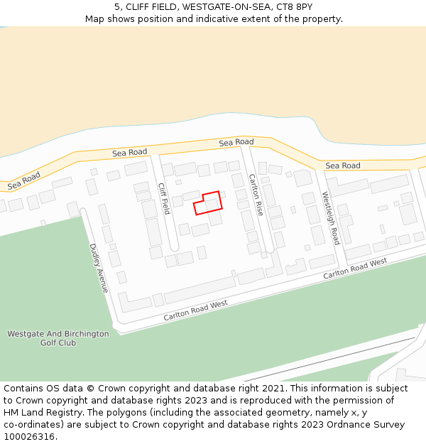 5, CLIFF FIELD, WESTGATE-ON-SEA, CT8 8PY: Location map and indicative extent of plot