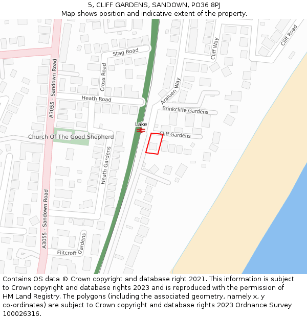 5, CLIFF GARDENS, SANDOWN, PO36 8PJ: Location map and indicative extent of plot