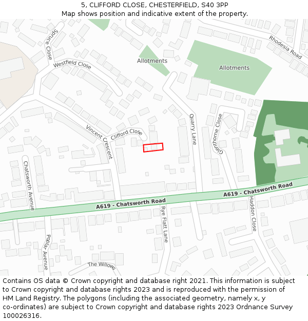 5, CLIFFORD CLOSE, CHESTERFIELD, S40 3PP: Location map and indicative extent of plot