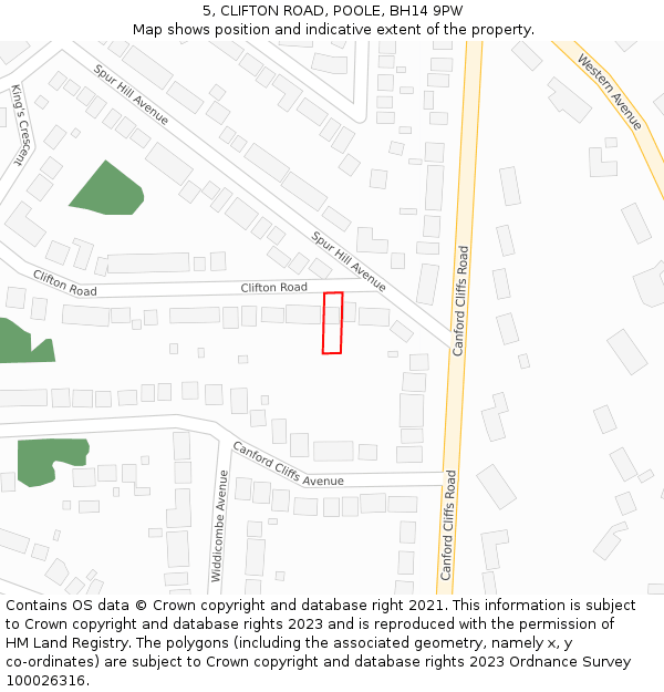5, CLIFTON ROAD, POOLE, BH14 9PW: Location map and indicative extent of plot