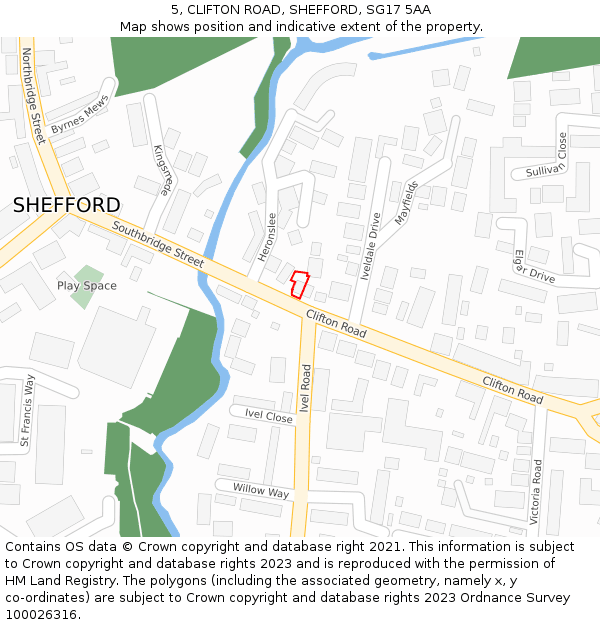 5, CLIFTON ROAD, SHEFFORD, SG17 5AA: Location map and indicative extent of plot