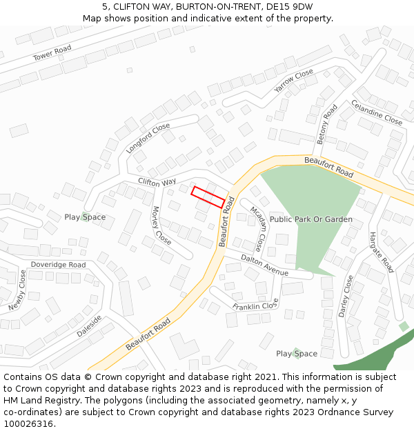 5, CLIFTON WAY, BURTON-ON-TRENT, DE15 9DW: Location map and indicative extent of plot