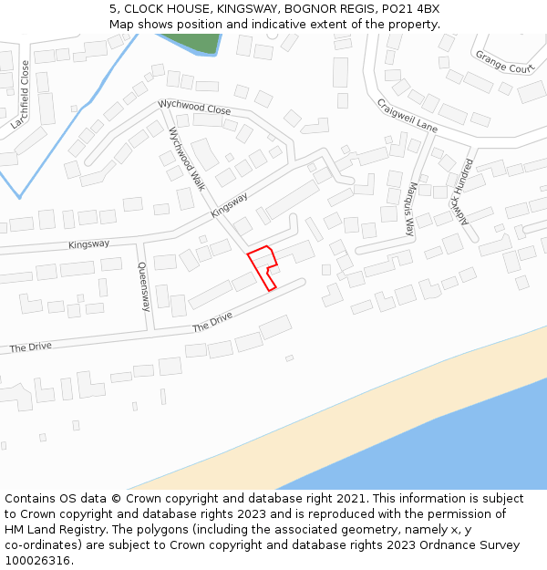 5, CLOCK HOUSE, KINGSWAY, BOGNOR REGIS, PO21 4BX: Location map and indicative extent of plot