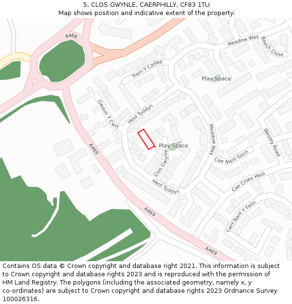 5, CLOS GWYNLE, CAERPHILLY, CF83 1TU: Location map and indicative extent of plot