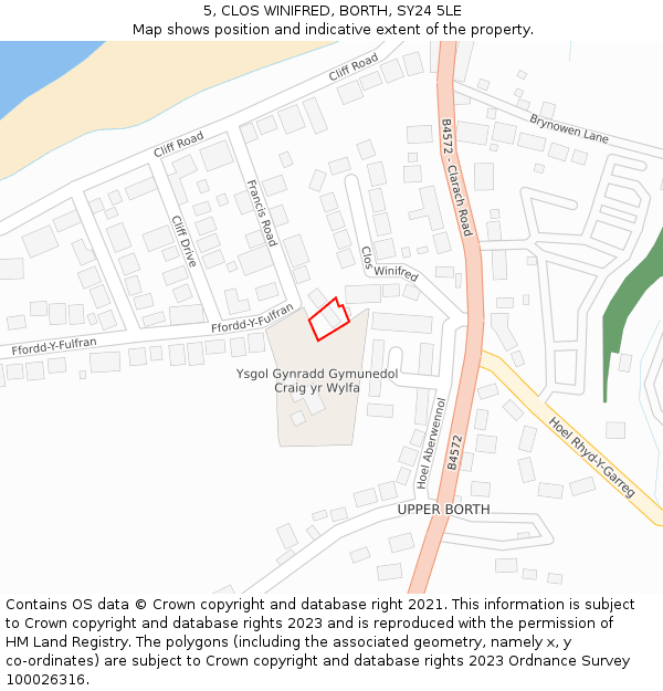 5, CLOS WINIFRED, BORTH, SY24 5LE: Location map and indicative extent of plot