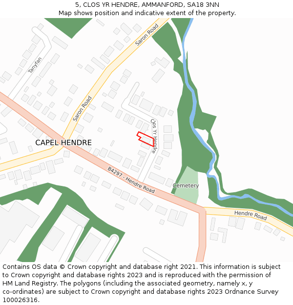 5, CLOS YR HENDRE, AMMANFORD, SA18 3NN: Location map and indicative extent of plot
