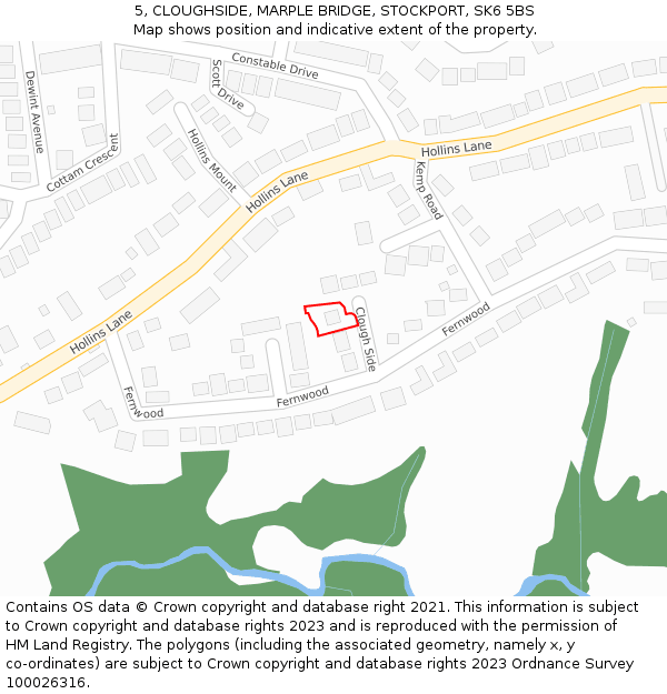 5, CLOUGHSIDE, MARPLE BRIDGE, STOCKPORT, SK6 5BS: Location map and indicative extent of plot