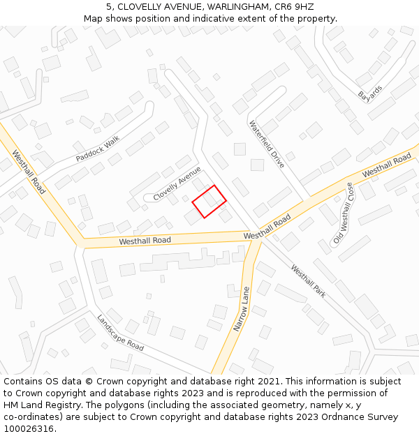 5, CLOVELLY AVENUE, WARLINGHAM, CR6 9HZ: Location map and indicative extent of plot