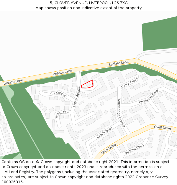 5, CLOVER AVENUE, LIVERPOOL, L26 7XG: Location map and indicative extent of plot