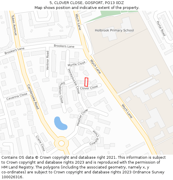 5, CLOVER CLOSE, GOSPORT, PO13 0DZ: Location map and indicative extent of plot