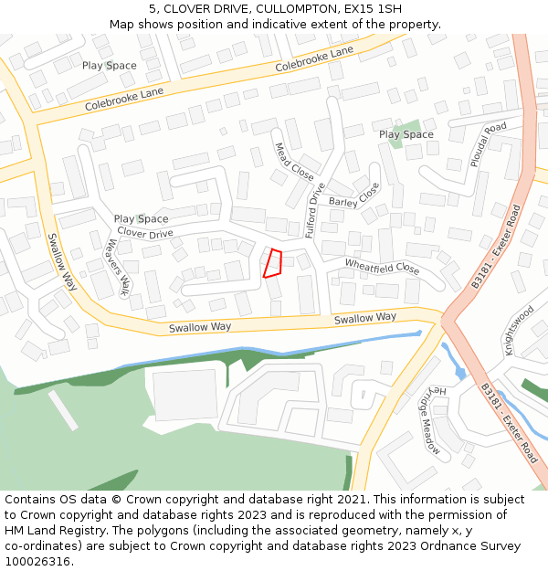 5, CLOVER DRIVE, CULLOMPTON, EX15 1SH: Location map and indicative extent of plot