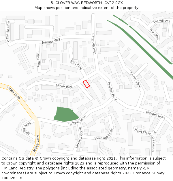 5, CLOVER WAY, BEDWORTH, CV12 0GX: Location map and indicative extent of plot