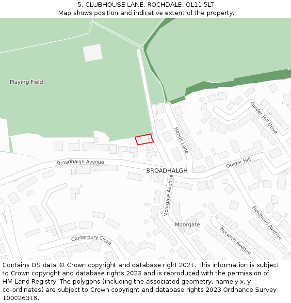 5, CLUBHOUSE LANE, ROCHDALE, OL11 5LT: Location map and indicative extent of plot