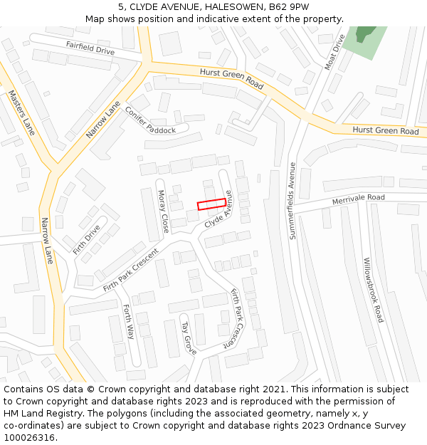 5, CLYDE AVENUE, HALESOWEN, B62 9PW: Location map and indicative extent of plot