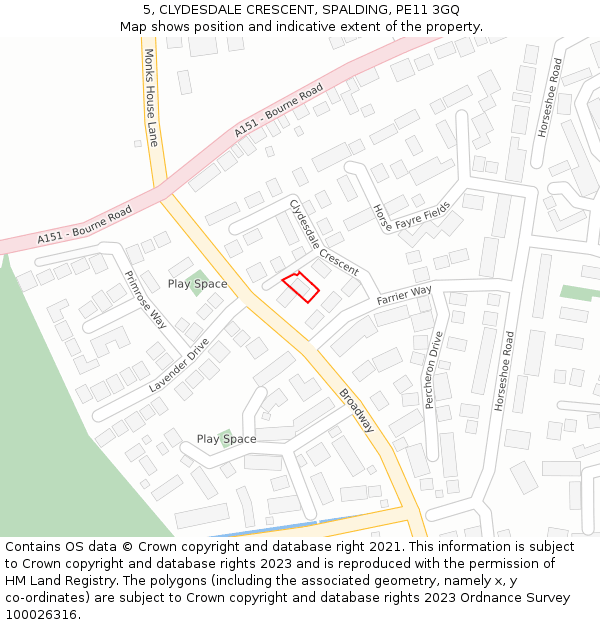 5, CLYDESDALE CRESCENT, SPALDING, PE11 3GQ: Location map and indicative extent of plot