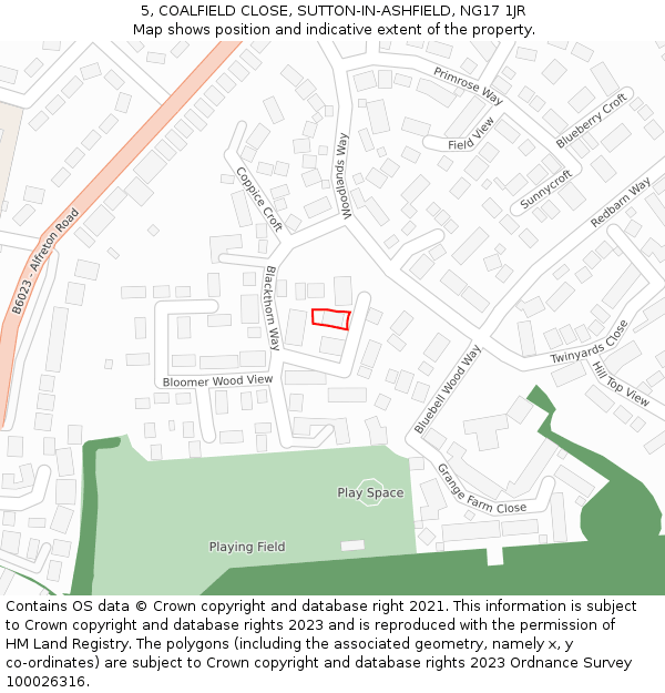 5, COALFIELD CLOSE, SUTTON-IN-ASHFIELD, NG17 1JR: Location map and indicative extent of plot