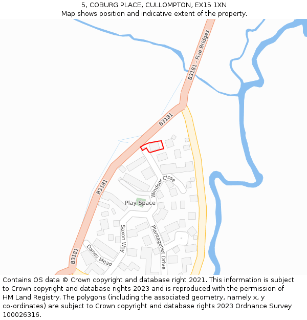 5, COBURG PLACE, CULLOMPTON, EX15 1XN: Location map and indicative extent of plot