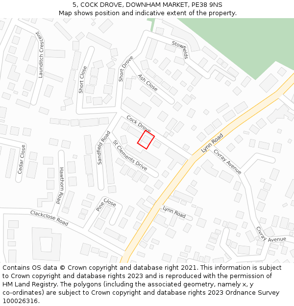 5, COCK DROVE, DOWNHAM MARKET, PE38 9NS: Location map and indicative extent of plot