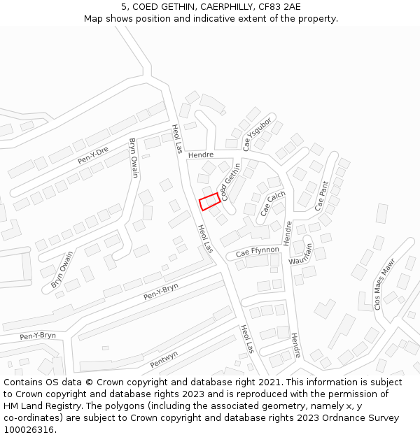 5, COED GETHIN, CAERPHILLY, CF83 2AE: Location map and indicative extent of plot