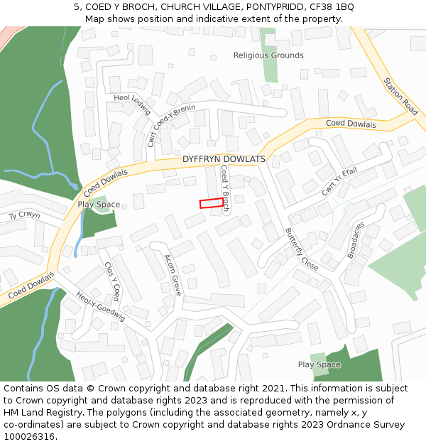 5, COED Y BROCH, CHURCH VILLAGE, PONTYPRIDD, CF38 1BQ: Location map and indicative extent of plot