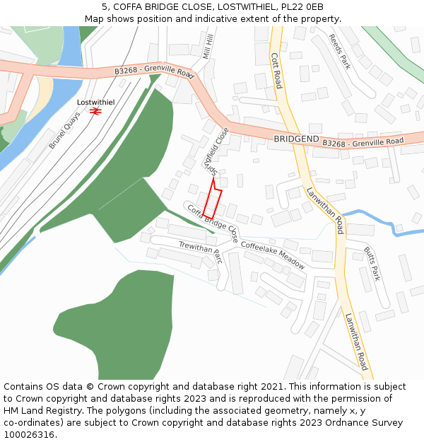 5, COFFA BRIDGE CLOSE, LOSTWITHIEL, PL22 0EB: Location map and indicative extent of plot