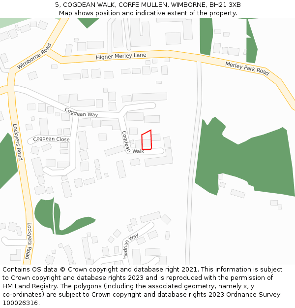 5, COGDEAN WALK, CORFE MULLEN, WIMBORNE, BH21 3XB: Location map and indicative extent of plot