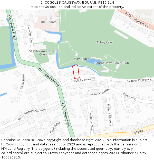 5, COGGLES CAUSEWAY, BOURNE, PE10 9LN: Location map and indicative extent of plot