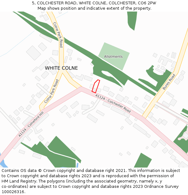 5, COLCHESTER ROAD, WHITE COLNE, COLCHESTER, CO6 2PW: Location map and indicative extent of plot