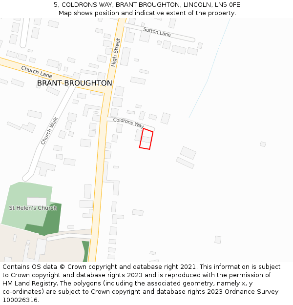 5, COLDRONS WAY, BRANT BROUGHTON, LINCOLN, LN5 0FE: Location map and indicative extent of plot