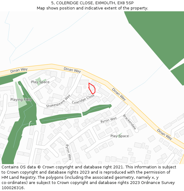 5, COLERIDGE CLOSE, EXMOUTH, EX8 5SP: Location map and indicative extent of plot