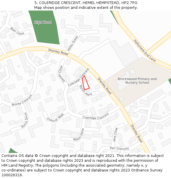 5, COLERIDGE CRESCENT, HEMEL HEMPSTEAD, HP2 7PG: Location map and indicative extent of plot