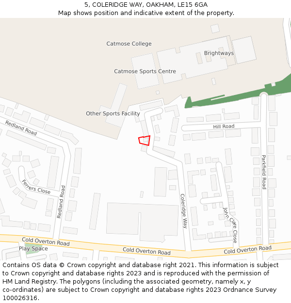 5, COLERIDGE WAY, OAKHAM, LE15 6GA: Location map and indicative extent of plot