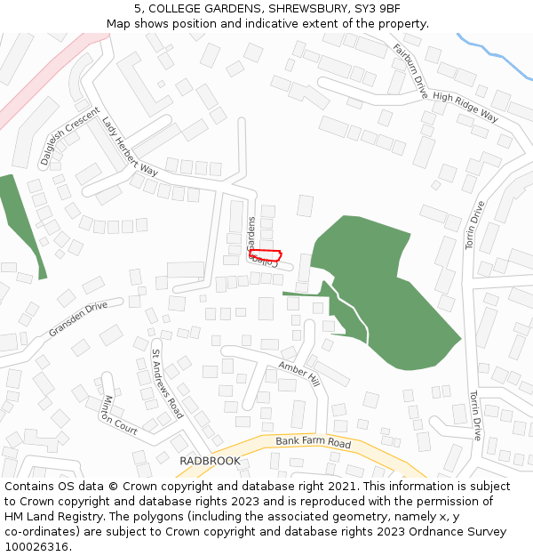 5, COLLEGE GARDENS, SHREWSBURY, SY3 9BF: Location map and indicative extent of plot