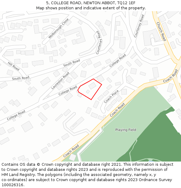 5, COLLEGE ROAD, NEWTON ABBOT, TQ12 1EF: Location map and indicative extent of plot